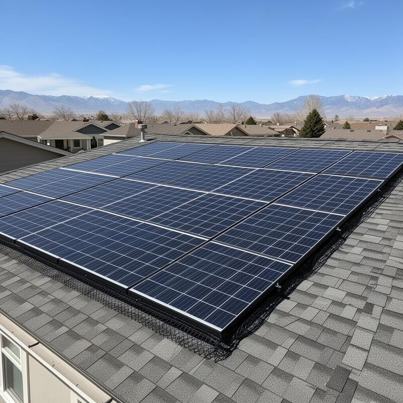 Clean code-compliant rooftop solar array with critter guard after correction