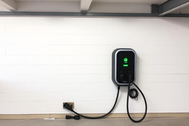 Level 2 EV charger installed in a residential garage