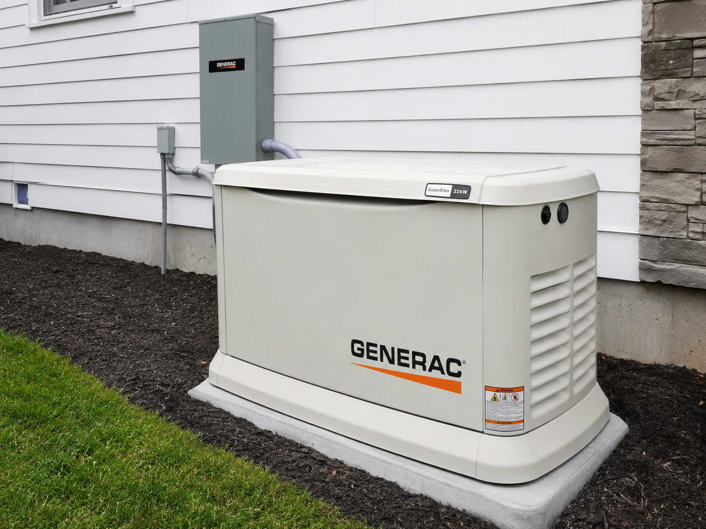 Generac whole-home standby generator installed on a concrete pad beside a home